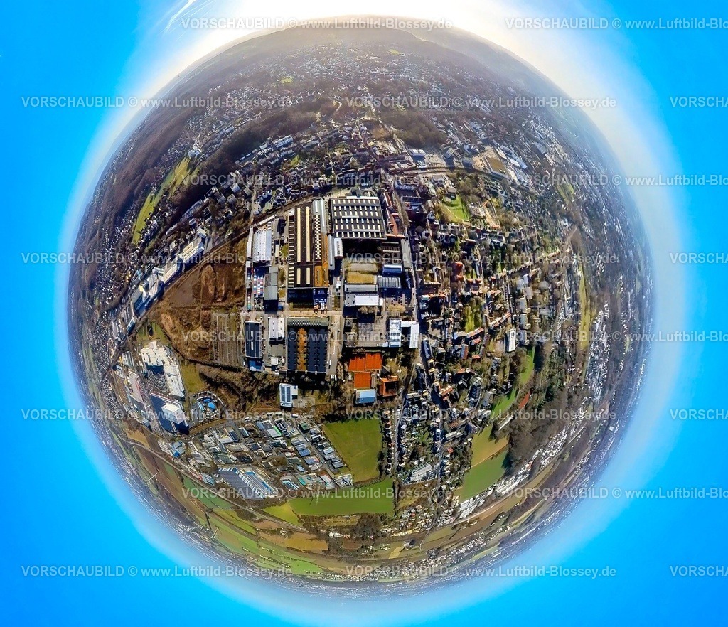 Witten240190053Annen | Luftbild, Ortsansicht Wohngebiet Ortsteil Annen und Gewerbegebiet Wittener Industrie und Technologie Park an der Stockumer Straße, Erdkugel, Fisheye Aufnahme, Fischaugen Aufnahme, 360 Grad Aufnahme, tiny world, little planet, fisheye Bild, Annen, Witten, Ruhrgebiet, Nordrhein-Westfalen, Deutschland