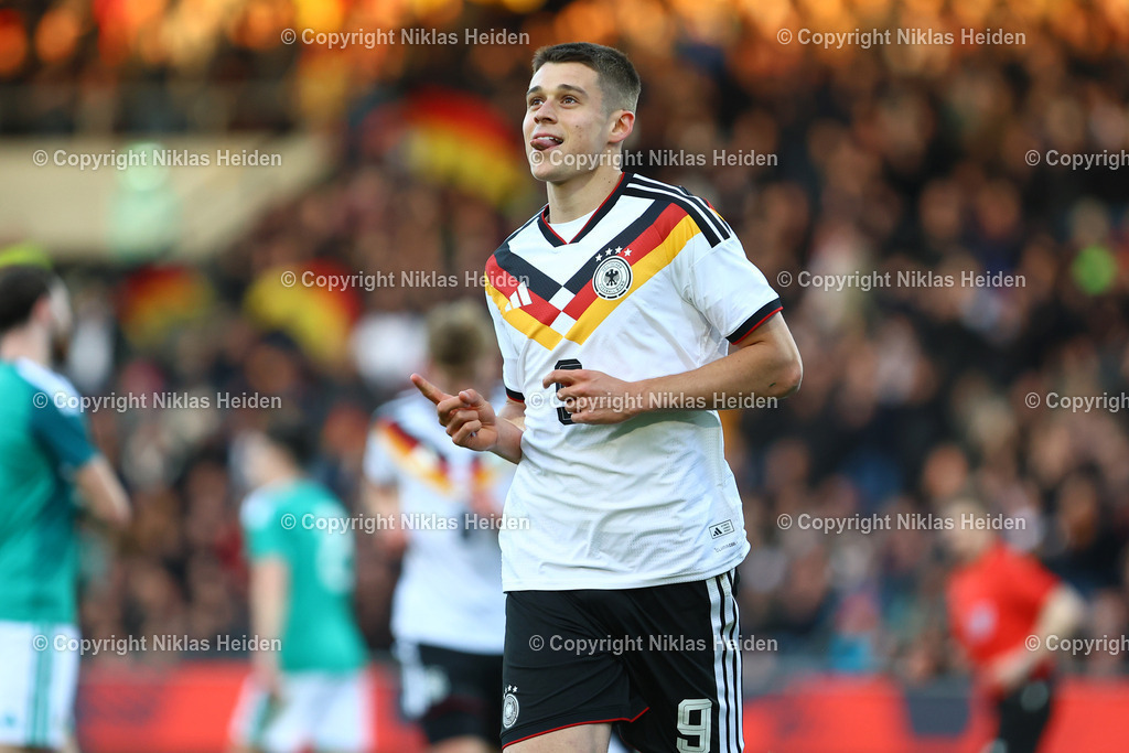 NH_DeutschlandU21_NordirlandU21_U21EMQualifikation_27032026 | #9 Nicolo Tresoldi (Deutschland U21) bejubelt seinen Treffer zum 1:0.Fußball I Junioren I U21-EM-Qualifikation I Saison 2025-2026 I 8. Spieltag I Deutschland U21 - Nordirland U21 I 27.03.2026 I Eintracht-Stadion