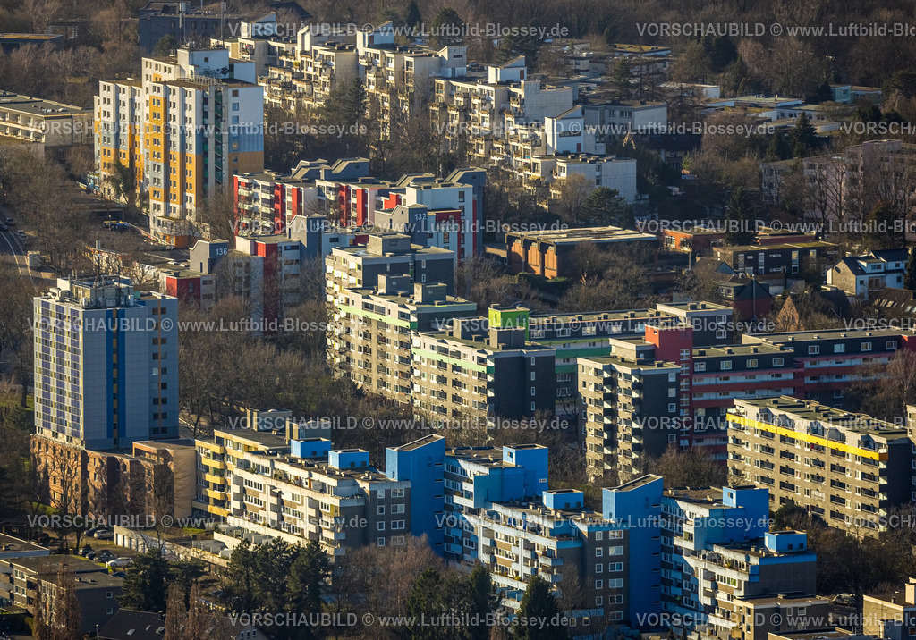 Bochum240103556 | Luftbild, Hochhäuser Gropiusweg und Semperstraße, Querenburg, Bochum, Ruhrgebiet, Nordrhein-Westfalen, Deutschland