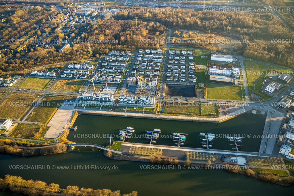 Gelsenkirchen230202400 | Luftbild, Reihenhäuser-Wohnanlage Graf Bismarck,  Yachthafen Stölting Marina, Baustelle, Bismarck, Gelsenkirchen, Ruhrgebiet, Nordrhein-Westfalen, Deutschland