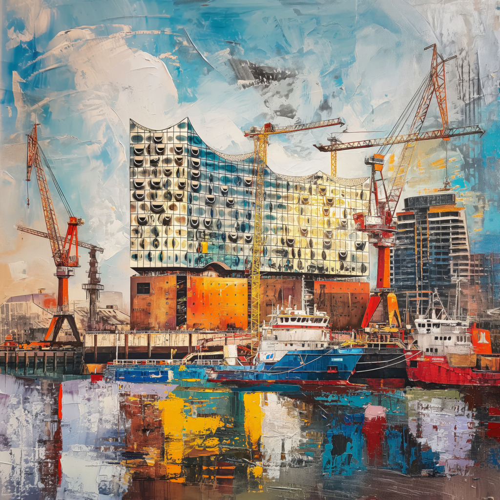 2407066 - Hamburg Elbphilharmonie | Kreatives Hamburg Motiv im Stil eines Gemäldes.Bestellen Sie dieses Motiv als hochwertigen Kunstdruck z.B. auf Leinwand oder hinter Acrylglas. Für Preise, Größen- und Materialauswahl klicken Sie bitte auf "Bestellen.