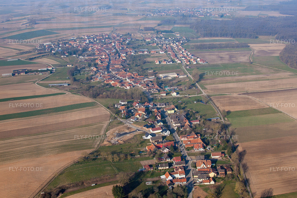 Ortsansicht | Luftbild: Ortsansicht in Scheibenhard im Bundesland Bas-Rhin in Frankreich. Foto: IMG_62661.jpg vom 09.03.2014 durch Werner Riehm/FLY-FOTO.de - Realisiert mit Pictrs.com