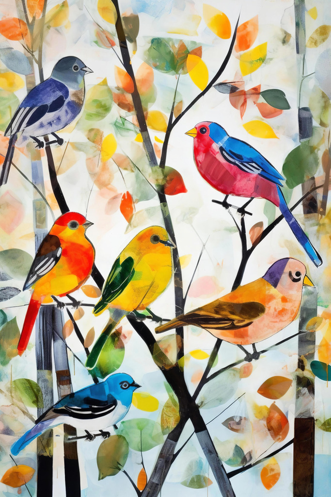 2401010 - Bunte Vogelillustration | Bunte Vögel im Stil einer kindlichen Illustration.