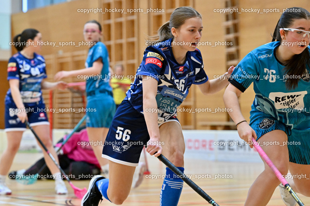 VSV Unihockey Damen vs. FCB München | #56 Eleni Huber VSV Unihockey, #76 Ronja Trieb FCB München, VSV Unihockey Damen vs. FCB München, VSV Unihockey Damen vs. FCB München am 24.01.2026 in Villach (Ballspielhalle St. Martin), Austria, (Photo by Bernd Stefan)