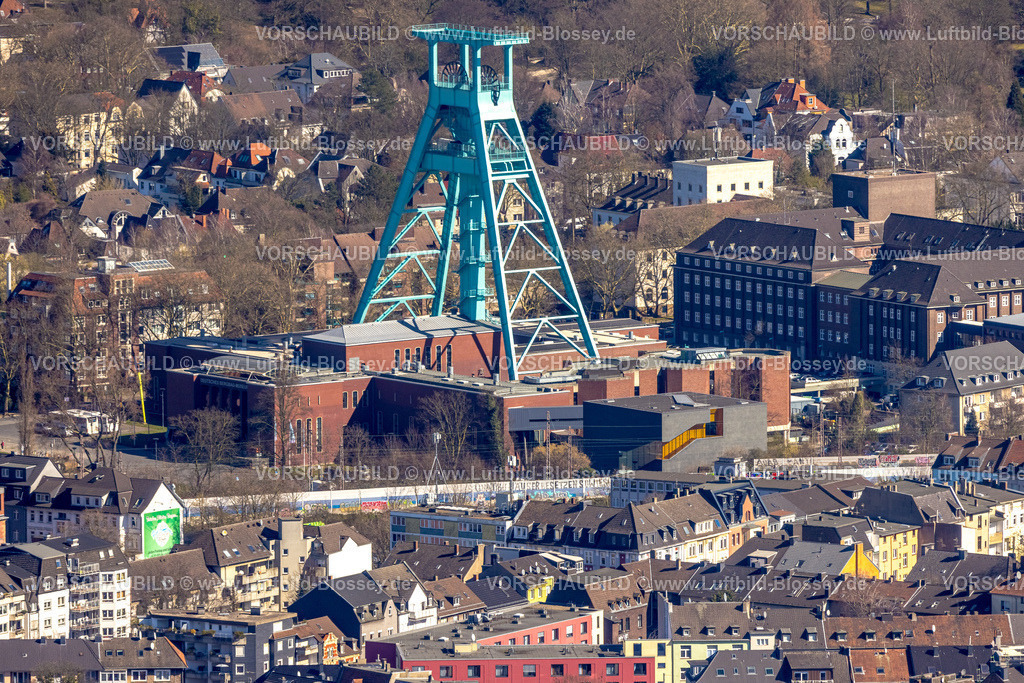 Bochum250301543 | Luftbild, sanierter Förderturm und Bergbaumuseum, Grumme, Bochum, Ruhrgebiet, Nordrhein-Westfalen, Deutschland