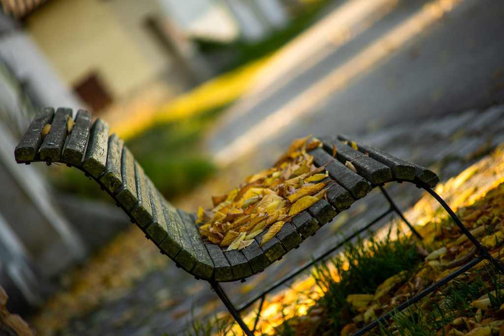 Bank im Herbst | Eine Bank zum verweilen in einem ruhigen Örtchen - Realisiert mit Pictrs.com