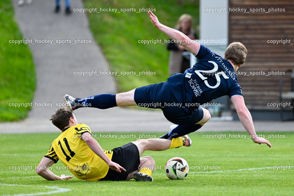 FC Faakersee vs. FC Dölsach | #11 Fabian Rauscher FC Faakersee, #25 Niclas Christian Brandner FC Dölsach, FC Faakersee vs. FC Dölsach, FC Faakersee vs. FC Dölsach am 20.04.2025 in Finkenstein (Sportplatz Finkenstein), Austria, (Photo by Bernd Stefan)