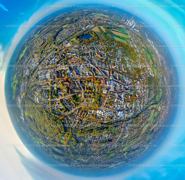 Gladbeck20221006_1Rathaus3 | Luftbild, City und Rathaus, Fisheye Aufnahme, Fischaugen Aufnahme, 360 Grad Aufnahme, Gladbeck, Fisheyeaufnahme, Ruhrgebiet, Nordrhein-Westfalen, Deutschland