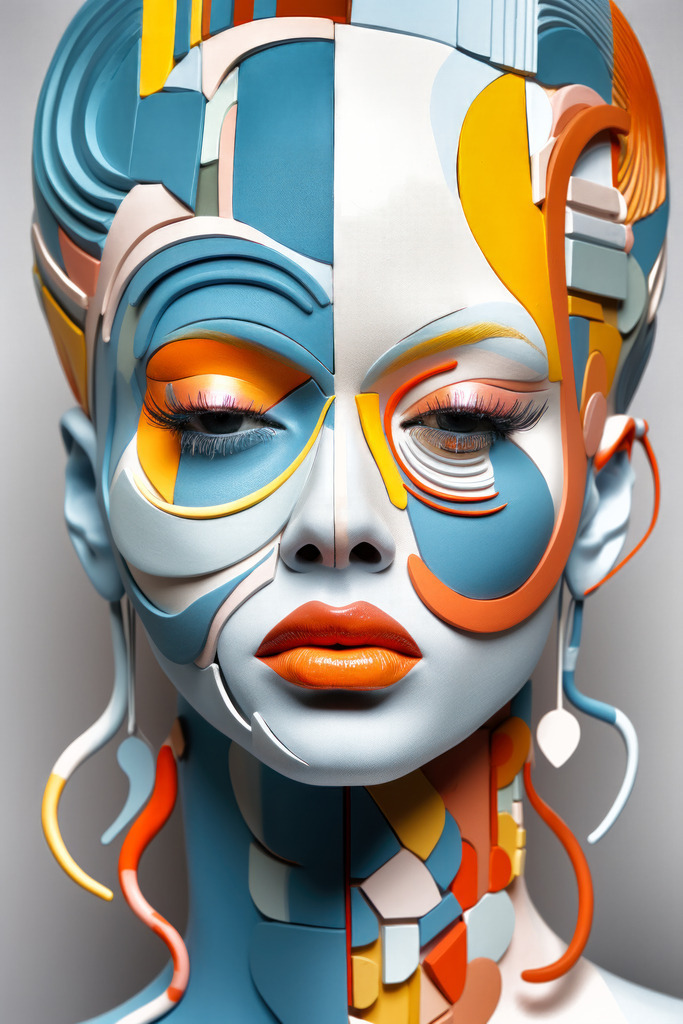 2308008 - Humanoid | Bestellen Sie dieses digitale Gemälde einer schönen abstrakt geschminkten Frau im als hochwertigen Kunstruck auf Leinwand, Acrylglas, Alu-Dibond oder als Poster.