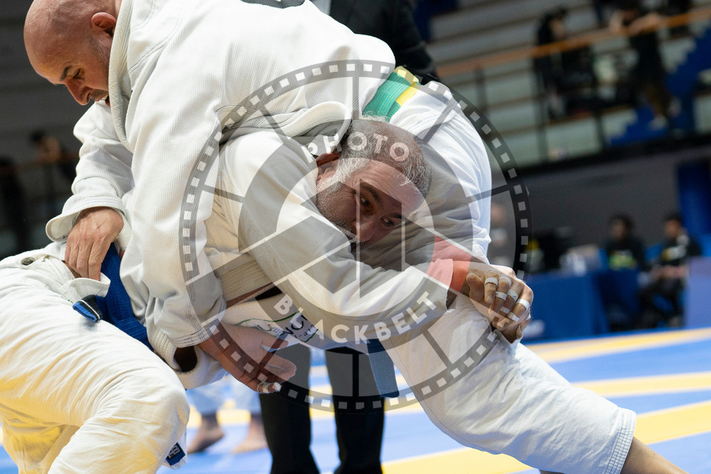 20240122PBB6286 | Fighters compete during the second day of the IBJJF European Championship in Paris, France, on January 22, 2024.
