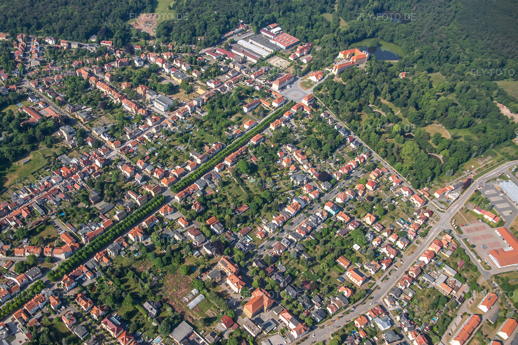 Luftbild: Allee zum Schloß in Ballenstedt im Bundesland Sachsen-Anhalt in Deutschland. – Foto: IMG_136792.jpg vom 18.06.2023 durch Werner Riehm/FLY-FOTO.de – Auflösung des Originals: 4452 x 2968 px – Ballenstedt