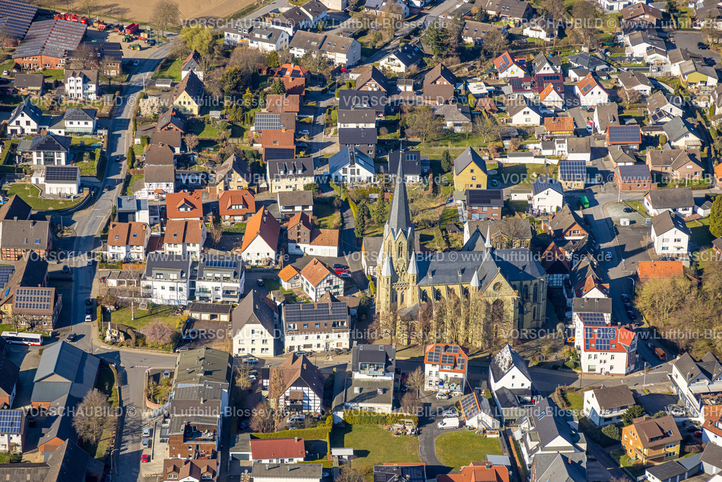 Werl250305891 | Luftbild, Wohngebiet Ortsansicht mit kath. Kirche St. Kunibert, Westbüderich, Werl, Soester Börde, Nordrhein-Westfalen, Deutschland