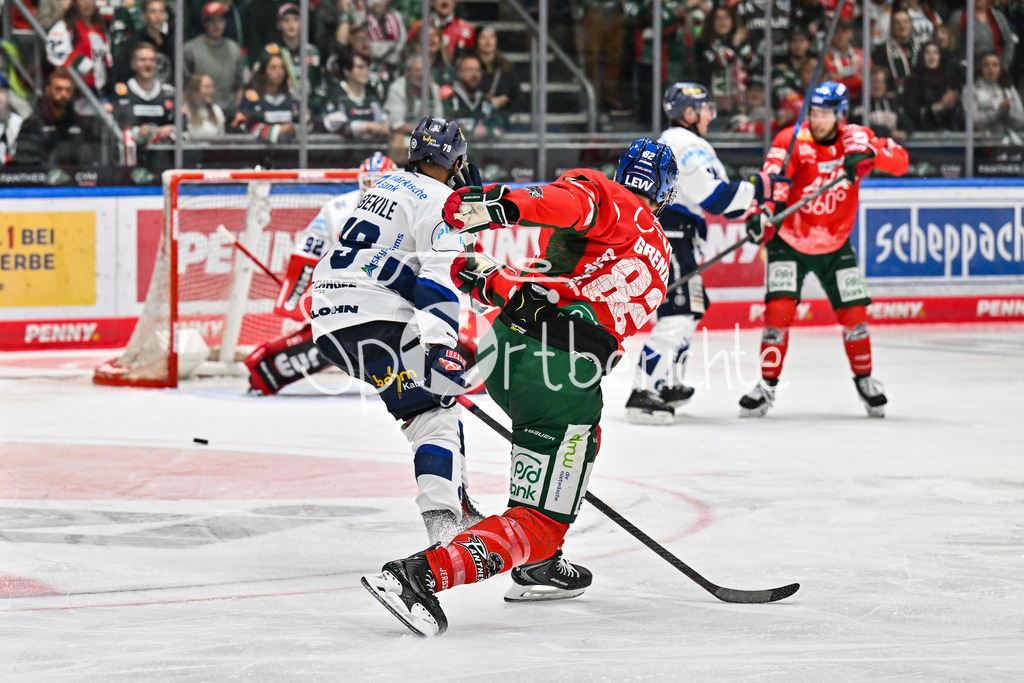 Augsburger Panther - Iserlohn Roosters | der Schuss von Alexandre GRENIER (Augsburger Panther 82) geht knapp am Tor vorbei / Penny DEL: Augsburger Panther - Iserlohn Roosters; Curt Frenzel Stadion am 21.09.2025