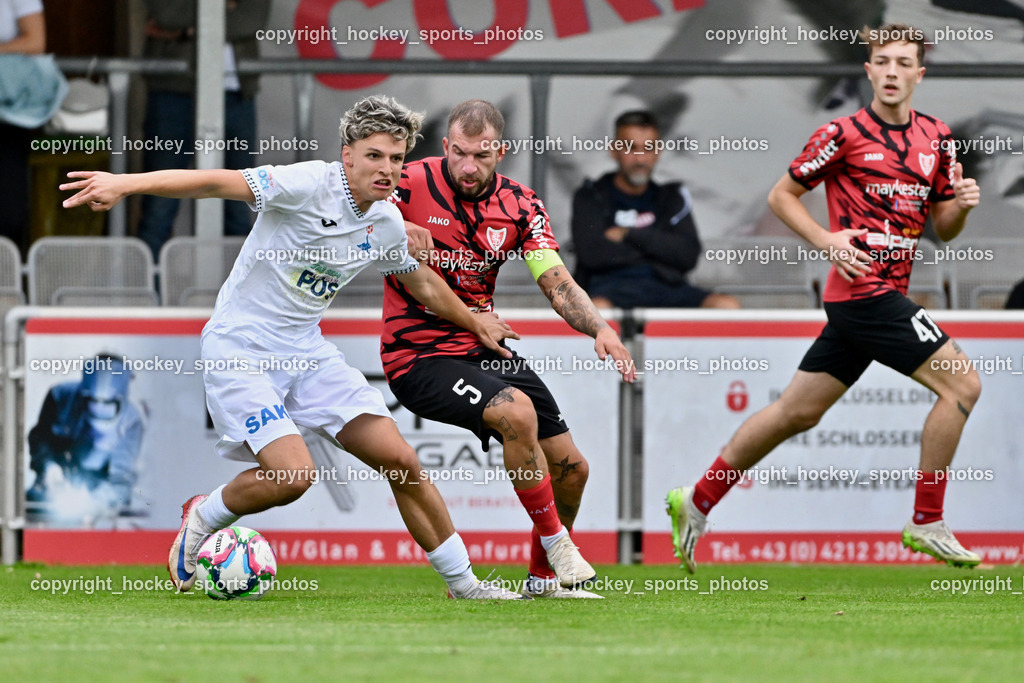 SAK vs. ATUS Ferlach | #10 Nando Lupar SAK, #5 Daniel Jobst ATUS Ferlach, #47 Jano Maria Candussi ATUS Ferlach, SAK vs. ATUS Ferlach, SAK vs. ATUS Ferlach am 01.08.2025 in Klagenfurt (Sportpark Welzenegg), Austria, (Photo by Bernd Stefan)