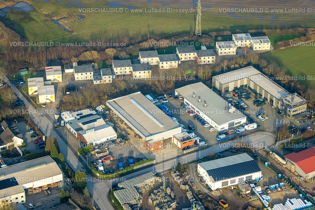 Kamp-Lintfort260101480 | Luftbild, Gewerbegebiet Friedrichstraße und Flüchtlingsunterkunft ContainerSiedlung, Kamperbruch, Kamp-Lintfort, Ruhrgebiet, Nordrhein-Westfalen, Deutschland
