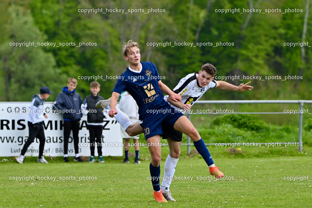 ATUS Velden vs. SV Spittal | #20 Marlon Louis Winter ATUS Velden, ATUS Velden vs. SV Spittal, #9 Samuel Müllmann SV Spittal,  ATUS Velden vs. SV Spittal am 27.04.2024 in St. Egyden (Sportplatz St. Egyden), Austria, (Photo by Bernd Stefan)