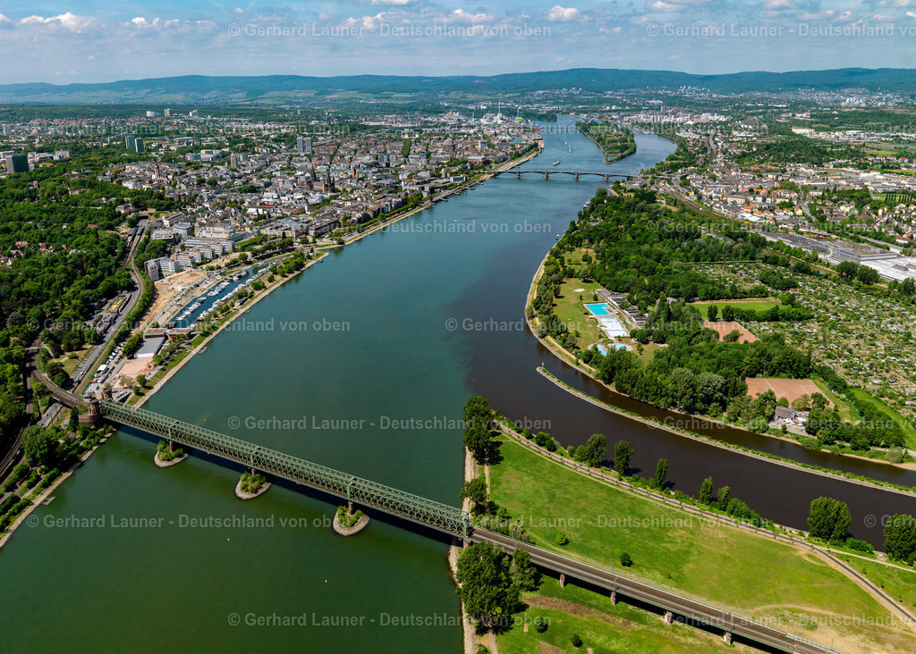 3108083-Südbrücke-Mainz- Mainmündung | Südbrücke an der Mainmündung in den Rhein bei Mainz