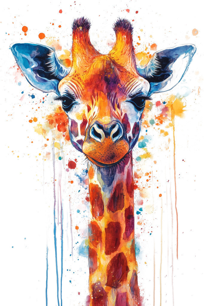 2411010 - Giraffe | Lustiges Giraffen Wandbild oder Poster im Stil einer Aquarellillustration.