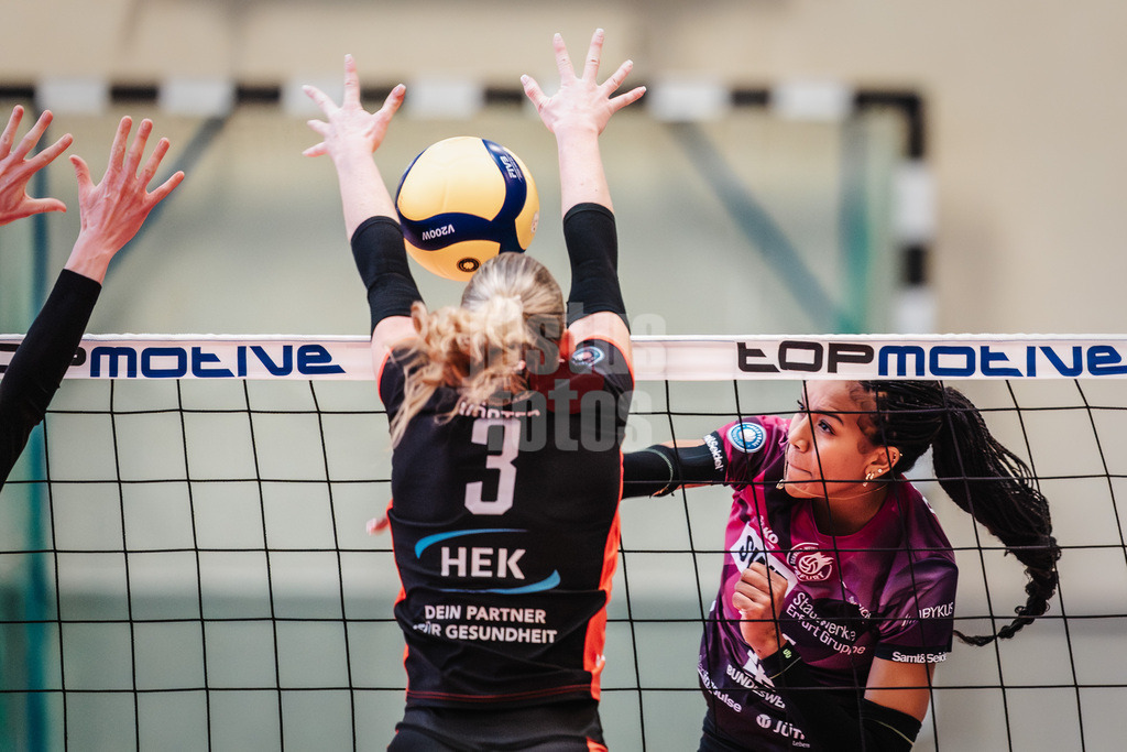 Volleyball | Frauen | Saison 2025/2026 | Volleyball Bundesliga | ETV Hamburger Volksbank Volleys vs. Schwarz-Weiß Erfurt | 15.02.2026 | Angriff von Alianza Darley (#14, Schwarz-Weiß Erfurt)