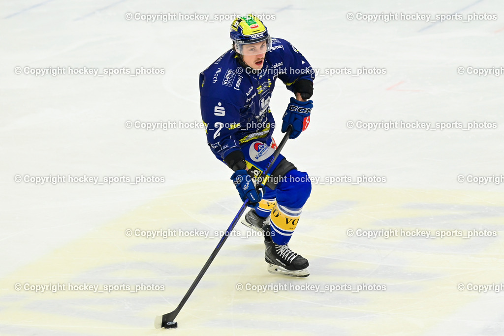 EC IDM WÄRMEPUMPEN VSV vs. Steinbach Black Wings Linz | #2 Dylan MacPherson EC VSV, EC IDM WÄRMEPUMPEN VSV vs. Steinbach Black Wings Linz, EC IDM WÄRMEPUMPEN VSV vs. Steinbach Black Wings Linz am 28.11.2025 in Villach (Stadthalle Villach), Austria, (Photo by Bernd Stefan)