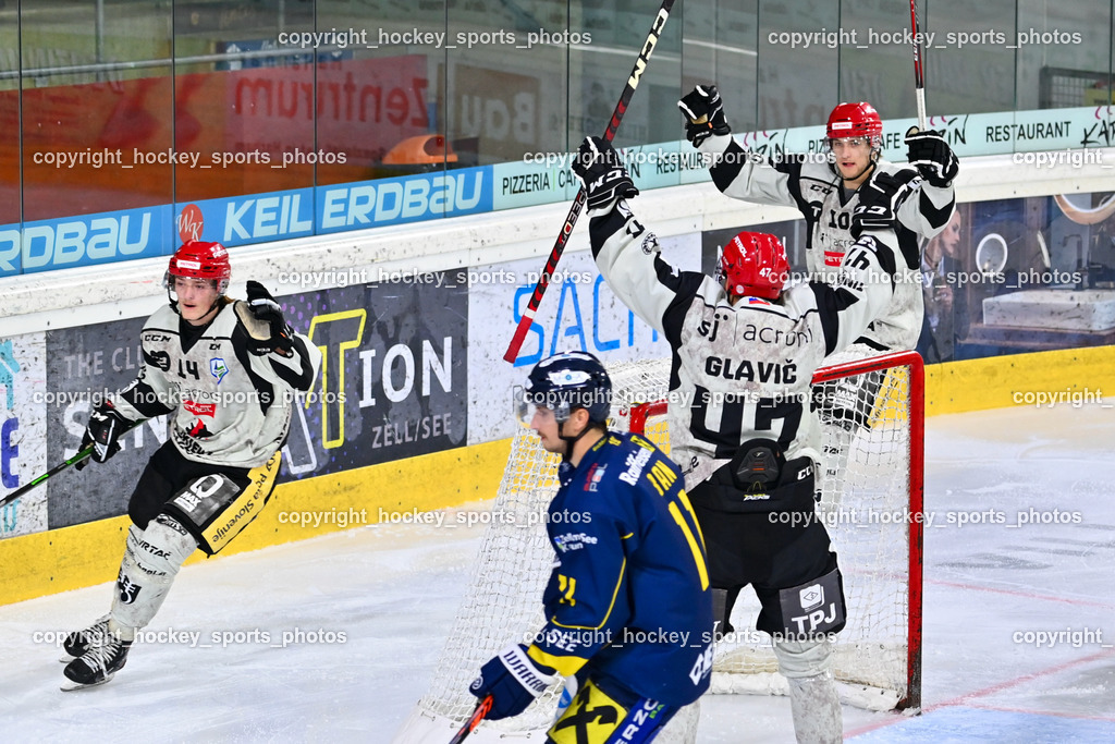 EK Zeller Eisbären vs. HDD Jesenice 1.10.2022 | Jubel HDD Jesenice Mannschaft, #14 Lesnicar Tjas, #47 Glavic Gasper, #10 Jenko Jasa