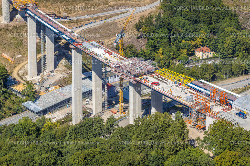 Luedenscheid250814181 | Luftbild, Großbaustelle der Rahmedetalbrücke der Autobahn A.45, Gevelndorf, Lüdenscheid, Sauerland, Nordrhein-Westfalen, Deutschland