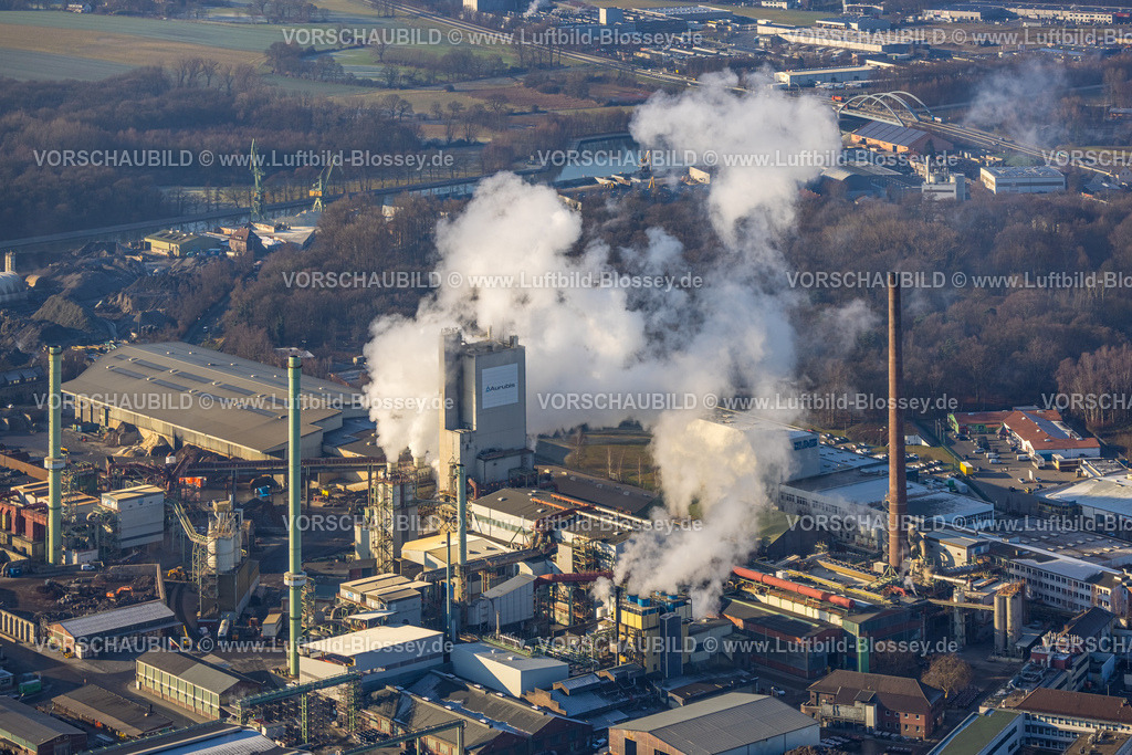 Luenen260100080 | Luftbild, Aurubis AG Recycling Kupferproduzent und Kupferwiederverwerter, Rauchwolke, Gahmen, Lünen, Ruhrgebiet, Nordrhein-Westfalen, Deutschland