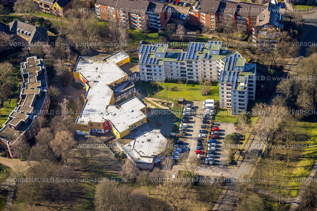 Luenen230204106 | Luftbild, AWO Arbeiterwohlfahrt Senioren-Tagespflege, Solarpanels auf dem Dach, Lünen, Ruhrgebiet, Nordrhein-Westfalen, Deutschland