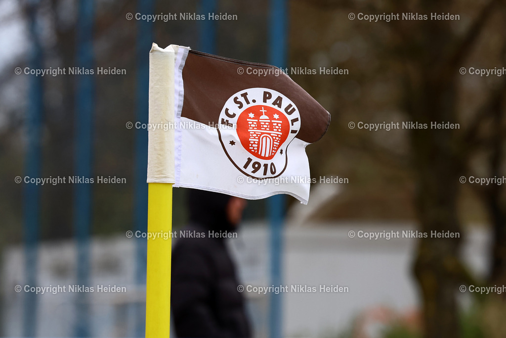 NH_FCStPauliU17_SVWerderBremenU17_U17DFBNachwuchsliga_09042025 | Eckfahne des FC St. Pauli.Fußball I Junioren I U17 DFB-Nachwuchsliga I Saison 2024-2025 I Hauptrunde Liga B, Gruppe A, 8. Spieltag I FC St. Pauli U17 - SV Werder Bremen U17 I 09.04.2025 I Sportplatz Königskinderweg