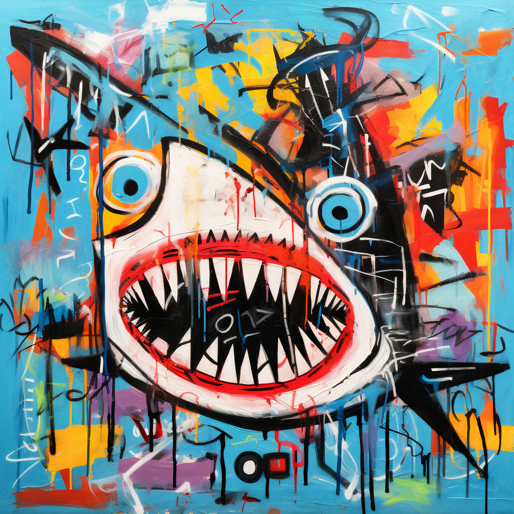 2307060 - Bunter Hai | Wandbild eines Hais im bunten Street-Art-Graffiti-Stil.