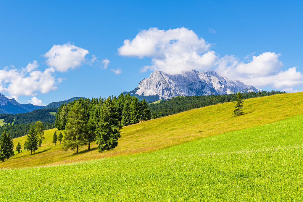 Landschaft in den Buckelwiesen zwischen Mittenwald und Krün in Bayern | Landschaft in den Buckelwiesen zwischen Mittenwald und Krün in Bayern.