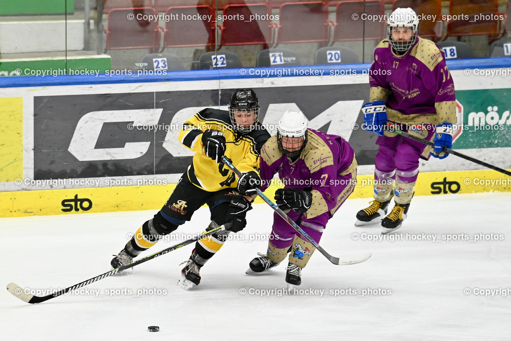 EC Kellerberg vs. EC Arnoldstein | #93 Macor Erik EC Arnoldstein, #7 Neubauer Alexander EC Kellerberg, #17 Erlacher Christoph EC Kellerberg, EC Kellerberg vs. EC Arnoldstein, EC Kellerberg vs. EC Arnoldstein am 03.02.2025 in Villach (Stadthalle Villach), Austria, (Photo by Bernd Stefan)