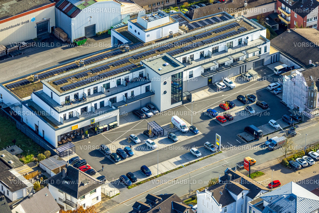 Wetter251104345 | Luftbild, Edeka Schwalemeyer Supermarkt und Wohnhaus Osterfeldstraße, herbstliche Bäume, Wengern, Wetter, Ruhrgebiet, Nordrhein-Westfalen, Deutschland