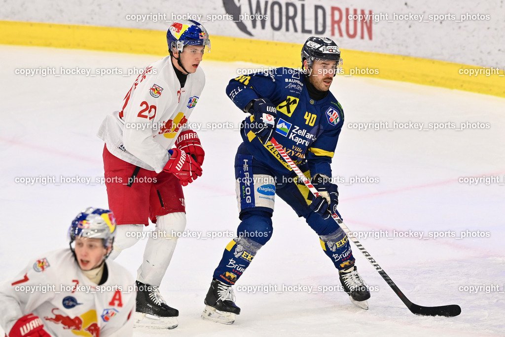 RED BULL HOCKEY JUNIORS vs. EK DIE ZELLER EISBÄREN | #20 Kirchebner Maximilian RED BULL HOCKEY JUNIORS, #40 Huard Nicklas EK DIE ZELLER EISBÄREN, RED BULL HOCKEY JUNIORS vs. EK DIE ZELLER EISBÄREN, RED BULL HOCKEY JUNIORS vs. EK DIE ZELLER EISBÄREN am 14.01.2025 in Salzburg (Eisarena Salzburg), Austria, (Photo by Bernd Stefan)