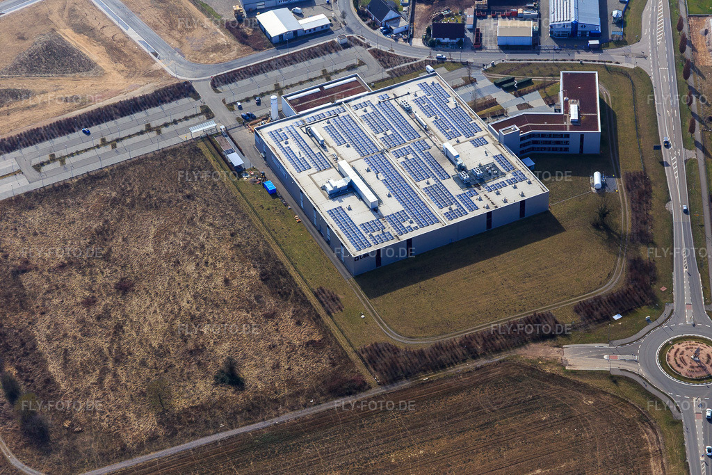Luftbild: Industriegebiet Nordring mit DBK David + Baader GmbH in Rülzheim im Bundesland Rheinland-Pfalz in Deutschland. – Foto: IMG_097164.jpg vom 25.02.2017 durch Werner Riehm/FLY-FOTO.de – Auflösung des Originals: 5472 x 3648 px – DBK Gruppe - Ihr Partner rund ums Heizen & Kühlen