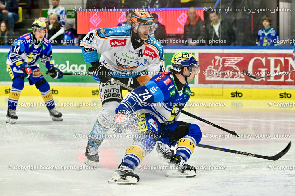 EC IDM Wärmepumpen VSV vs. STEINBACH BLACK WINGS LINZ  | #74 COATTA Max EC VSV, #81 Collins Sean Brendan BLACK WINGS LINZ, EC IDM Wärmepumpen VSV vs. STEINBACH BLACK WINGS LINZ , EC IDM Wärmepumpen VSV vs. STEINBACH BLACK WINGS LINZ  am 28.01.2025 in Villach (Stadthalle Villach), Austria, (Photo by Bernd Stefan)