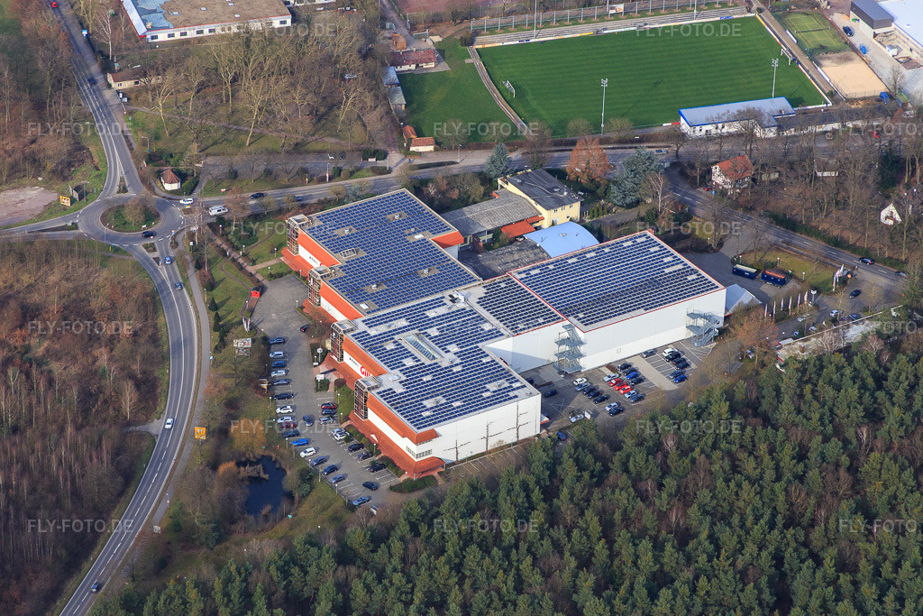 Luftbild: Möbelhaus Gilb in Herxheim bei Landau im Bundesland Rheinland-Pfalz in Deutschland. Foto: IMG_086414.jpg vom 26.02.2016 durch Werner Riehm/FLY-FOTO.de