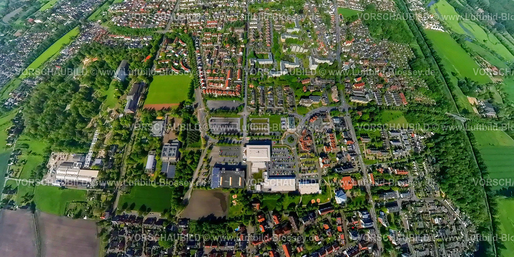 Hamm230520001Werries | Luftbild, City Werries, Ostwennemarstraße, Maximilianpark, Supermarkt Aldi, Lidl und Edeka, Fisheye Aufnahme, Fischaugen Aufnahme, 360 Grad Aufnahme, Uentrop, Hamm, Ruhrgebiet, Nordrhein-Westfalen, Deutschland