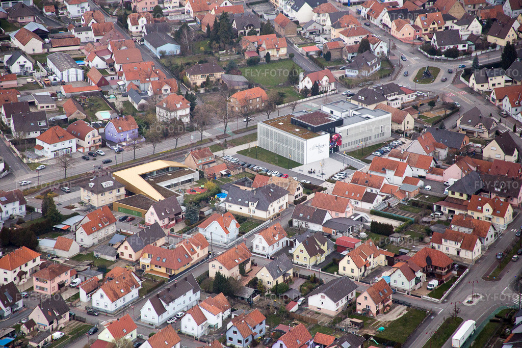 Luftbild: Ortsansicht in Drusenheim im Bundesland Bas-Rhin in Frankreich. Foto: IMG_086622.jpg vom 19.03.2016 durch Werner Riehm/FLY-FOTO.de