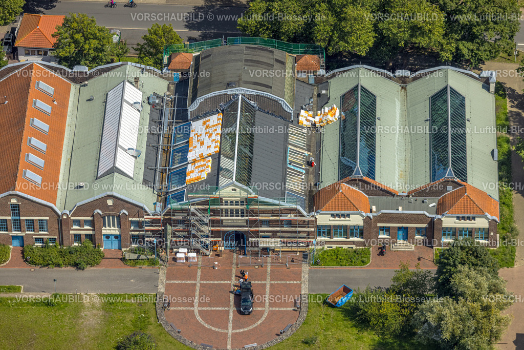 Herne230802550 | Luftbild, Flottmannhallen, Baustelle und Renovierung, Herne-Süd, Herne, Ruhrgebiet, Nordrhein-Westfalen, Deutschland