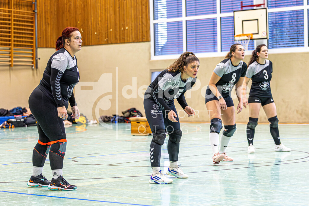 Heide Volleys Erste Frauen - Alpers_ Denise (links_ dann Fiona Richter_ Melina Zell und Alina Kahlert - warten auf den Aufschlag) vs SG Aligse 131225 dlP | immodelaporte-sportfotos - Realisiert mit Pictrs.com