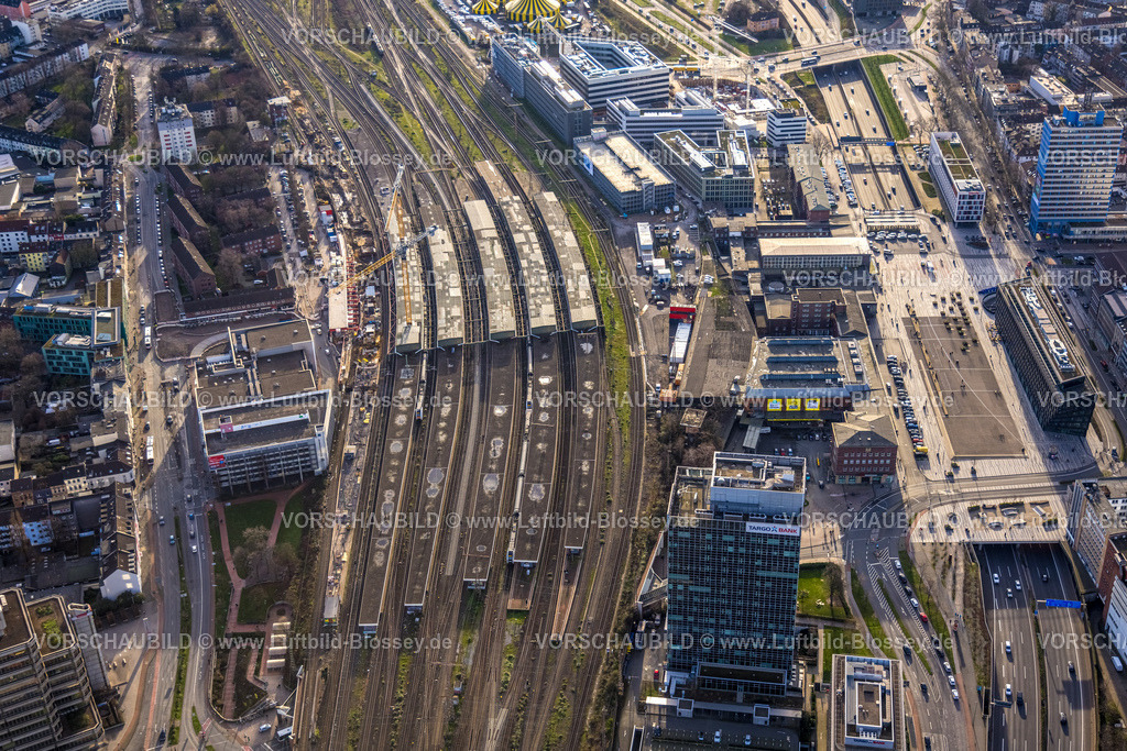 Duisburg230100600 | Luftbild, Duisburg Hbf mit Baustelle Osteingang, Neudorf-Nord, Duisburg, Ruhrgebiet, Nordrhein-Westfalen, Deutschland
