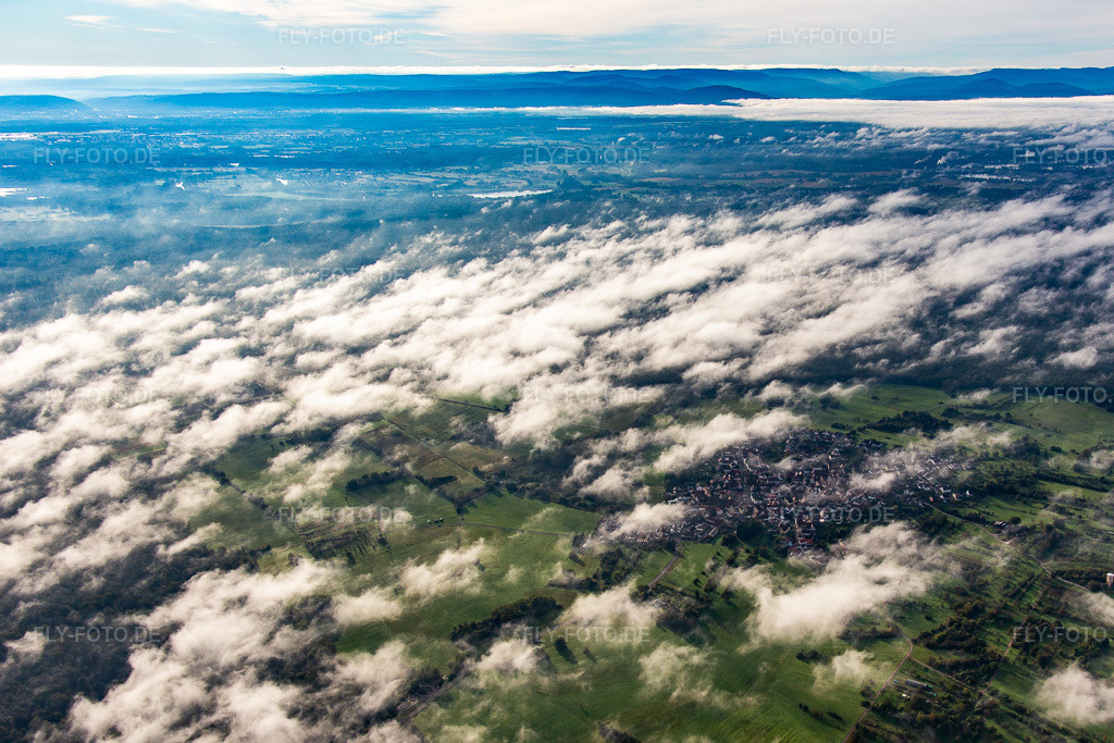 Luftbild: Eine Insel im Bienwald unter Wolken im Ortsteil Büchelberg in Wörth im Bundesland Rheinland-Pfalz in Deutschland. Foto: IMG_143557.jpg vom 06.10.2024 durch Werner Riehm/FLY-FOTO.de