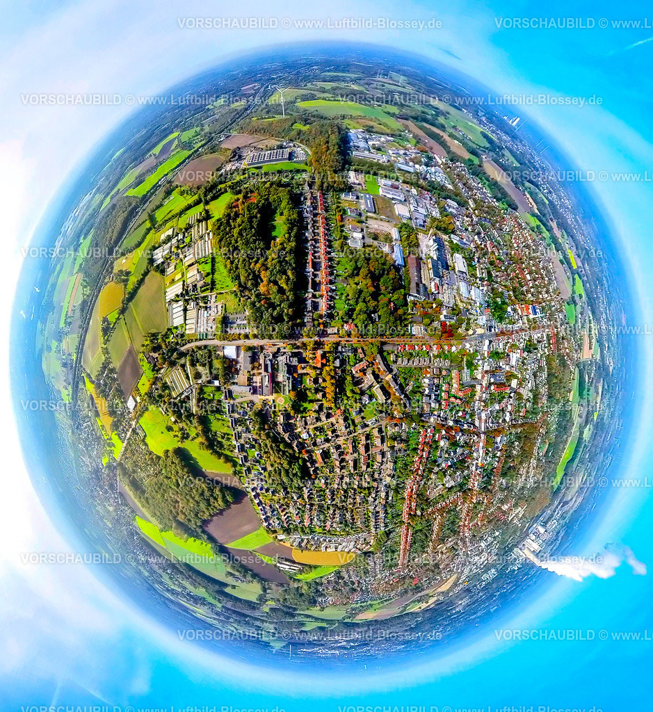 Luenen241190601BrambauerBrechtenerStrasse | Luftbild, Wohngebiet Ortsansicht Ortsteil Brambauer mit Brechtener Straße, Gewerbegebiet Zechenstraße und Zum Holzplatz, Wohnsiedlung Elsa-Brandström-Straße, Erdkugel, Fisheye Aufnahme, Fischaugen Aufnahme, 360 Grad Aufnahme, tiny world, little planet, fisheye Bild, Brambauer, Lünen, Ruhrgebiet, Nordrhein-Westfalen, Deutschland