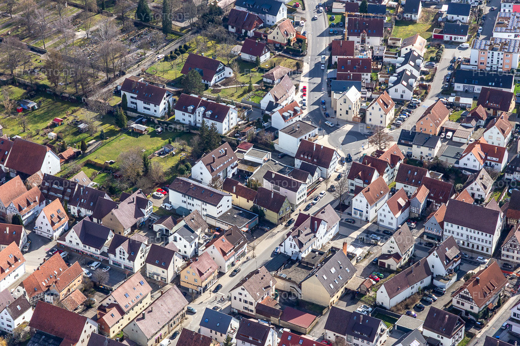Luftbild: Magstadter Straße in Renningen im Bundesland Baden-Württemberg in Deutschland. Foto: IMG_125012.jpg vom 20.02.2021 durch Werner Riehm/FLY-FOTO.de