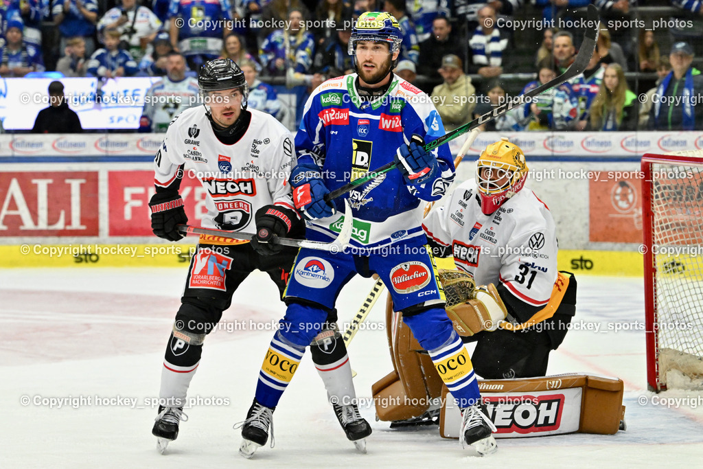 EC IDM Wärmepumpen VSV vs. Pioneers Vorarlberg | #31 David Madlener Pioneers Vorarlberg,  #8 Maximilian Rebernig EC VSV, #10 Roni Allen Pioneers Vorarlberg, EC IDM Wärmepumpen VSV vs. Pioneers Vorarlberg, EC IDM WÄRMEPUMPEN VSV vs. Pioneers Vorarlberg am 03.10.2025 in Villach (Stadthalle Villach), Austria, (Photo by Bernd Stefan)