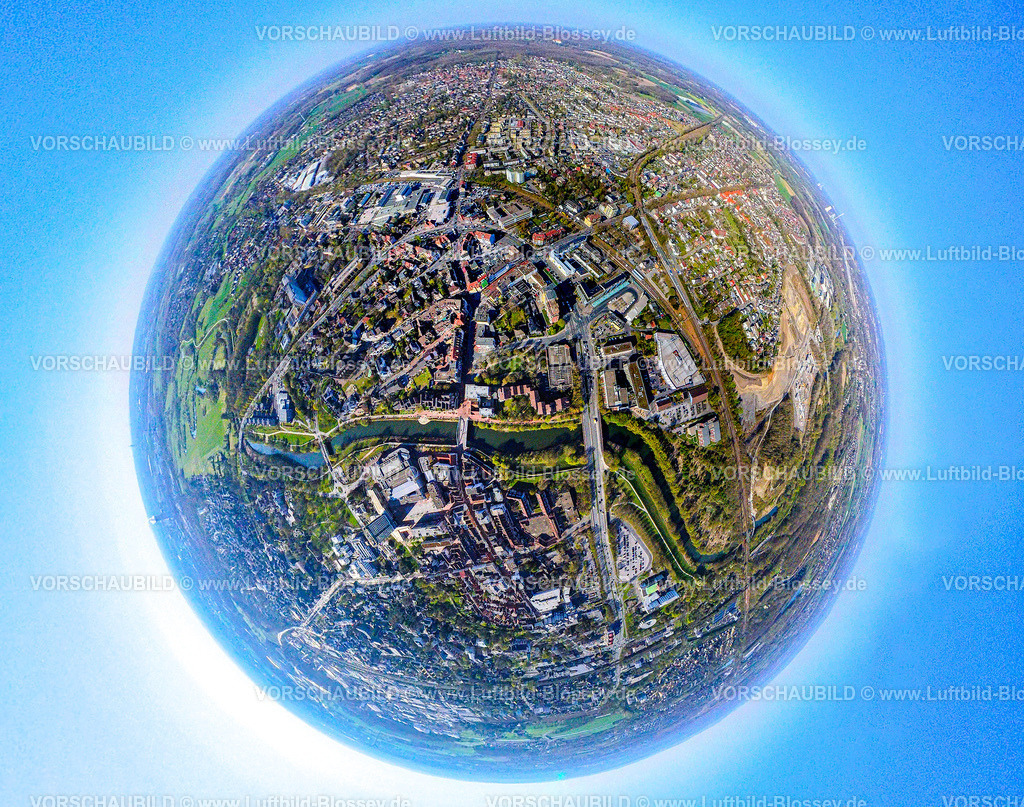 Luenen250490050Nord | Luftbild, Wohngebiet Ortsansicht Lünen-Nord, Erdkugel, Fisheye Aufnahme, Fischaugen Aufnahme, 360 Grad Aufnahme, tiny world, little planet, fisheye Bild, Nordlünen, Lünen, Ruhrgebiet, Nordrhein-Westfalen, Deutschland