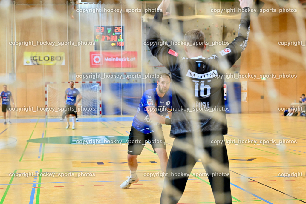 SC Ferlach vs. Bregenz Handball | #57 LEBAN Patrik SC Ferlach, #16 HÄUSLE Ralf Patrick Bregenz Handball, SC Ferlach vs. Bregenz Handball, SC Ferlach vs. Bregenz Handball am 28.09.2024 in Ferlach (Ballspielhalle Ferlach), Austria, (Photo by Bernd Stefan)