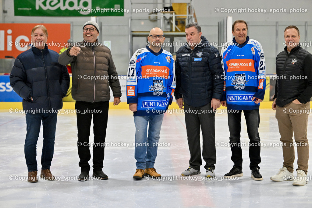 ESC Sparkasse Steindorf vs. LE Kings | Udo Bergner Sparkasse Feldkirchen, Sektionsleiter ESC Steindorf hans Tschernutter, Kärntner Eishockey Präsident Michael Herzog Löschnig, Bürgermeister Steindorf Georg Kavalar, Vizebürgermeister Steindorf Gotthard Hatberger, Gerhard Greimer Sparkasse Feldkirchen, ESC Sparkasse Steindorf vs. LE Kings, ESC Sparkasse Steindorf vs. LE Kings am 01.11.2025 in Steindorf (Ossiachersee Halle), Austria, (Photo by Bernd Stefan)