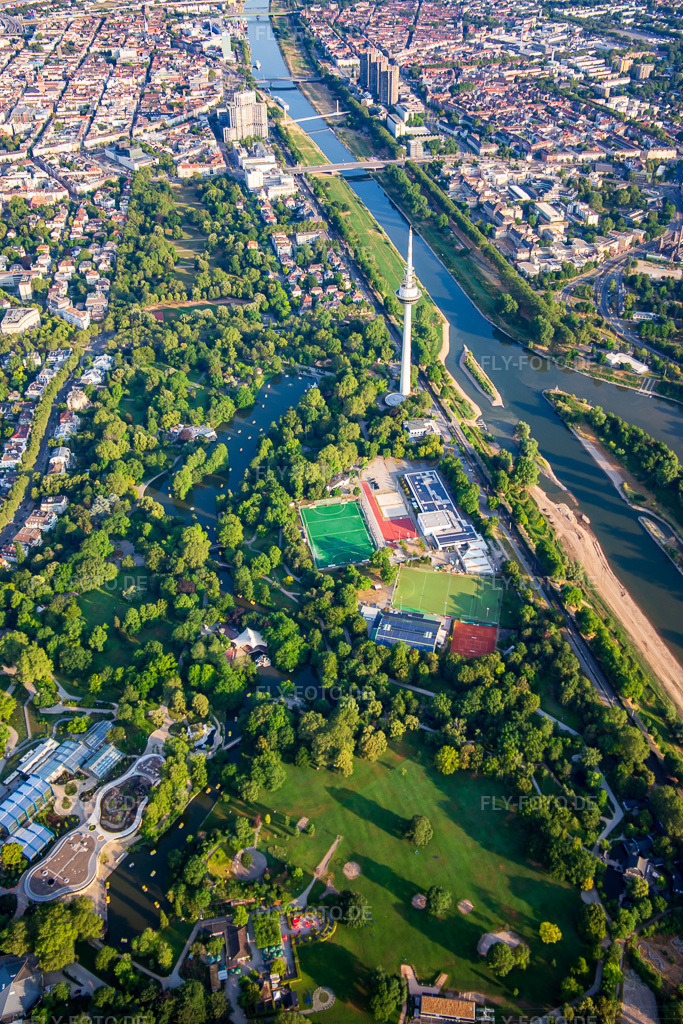 Luftbild: Luisenpark Mannheim mit Fernmeldeturm Mannheim am Neckar, Teil der Bundesgartenschau 2023 BUGA23  https://www.buga23.de/ im Ortsteil Oststadt in Mannheim im Bundesland Baden-Württemberg in Deutschland.Foto: IMG_136894.jpg vom 24.06.2023 durch Werner Riehm/FLY-FOTO.deAuflösung des Originals: 3405 x 5108 pxWWW.LUISENPARK.DE
